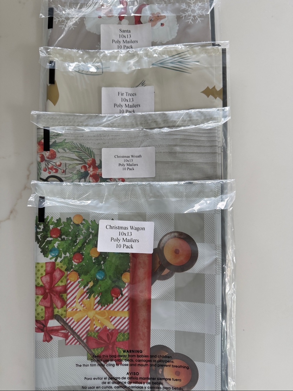 40 Assortment Holiday Poly Mailers  New